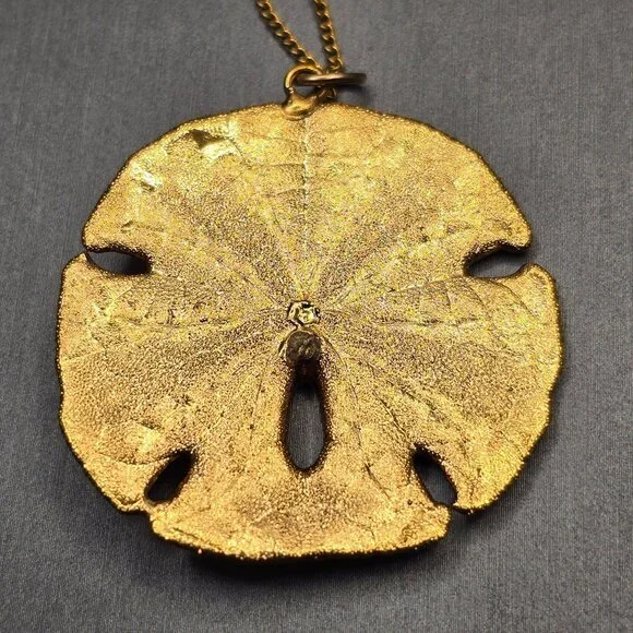 VTG 12K GF Sand Dollar Pendant Necklace 18" Natural Shell 1970s USA - Picture 4 of 11